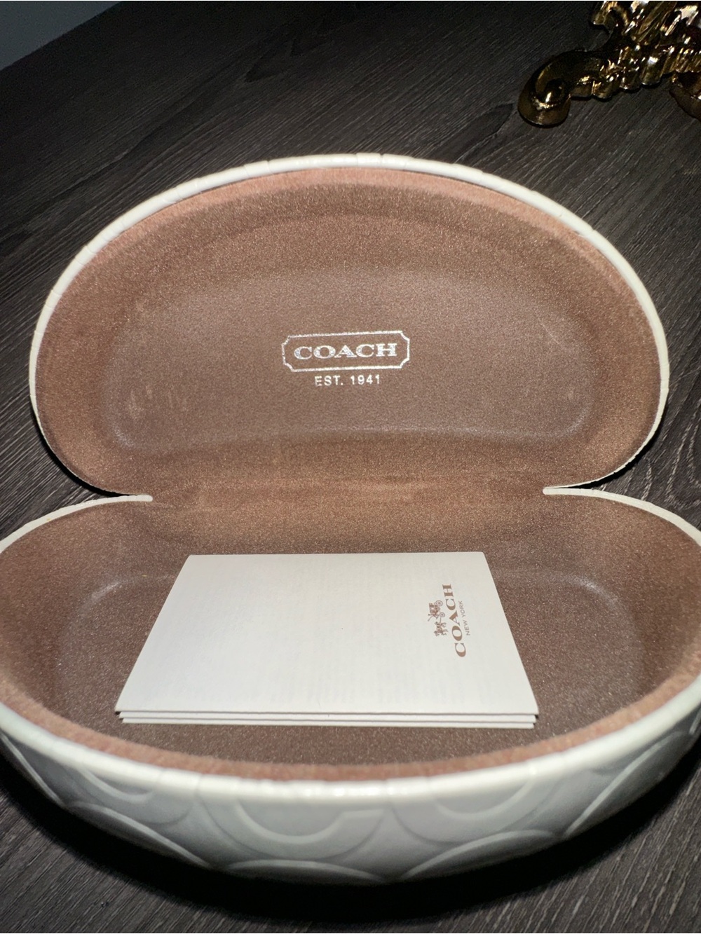 COACH White Eyewear Case with Brown Interior